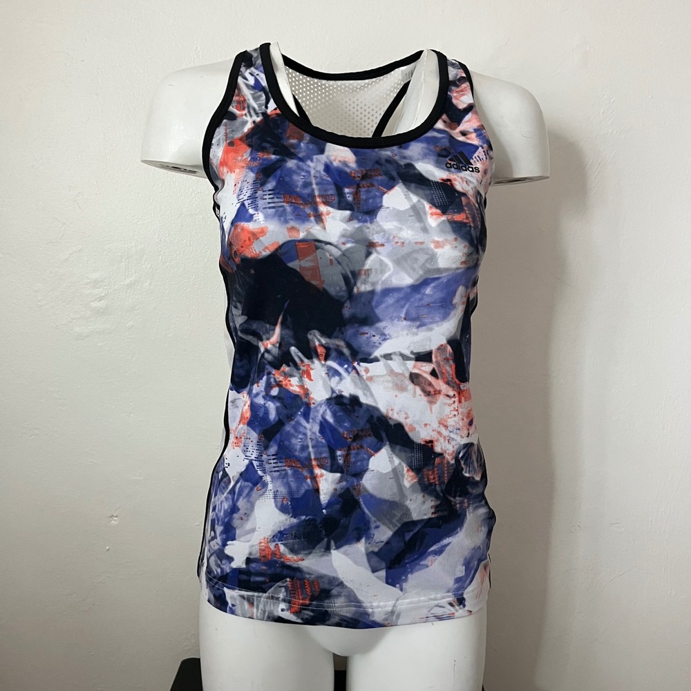 Adidas Climalite Womens Racerback Tank Top Abstract Blue Orange Mesh Back Small